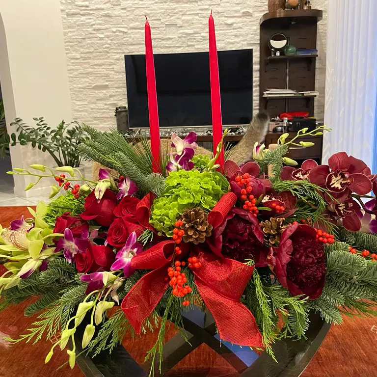 Festive Red and Green Orchid Centerpiece Ideas for a Christmas Display