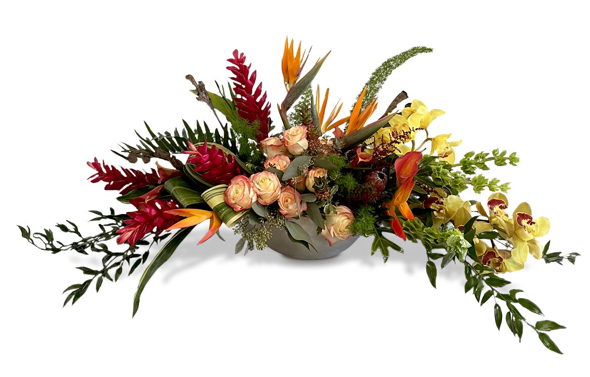 2tropical centerpiece 310 1 e1701000361607 Orchid Centerpiece Ideas for a Stunning Christmas Display