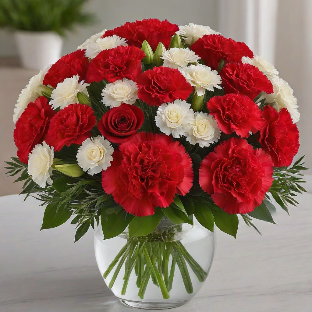 red carnations with delicate roses
