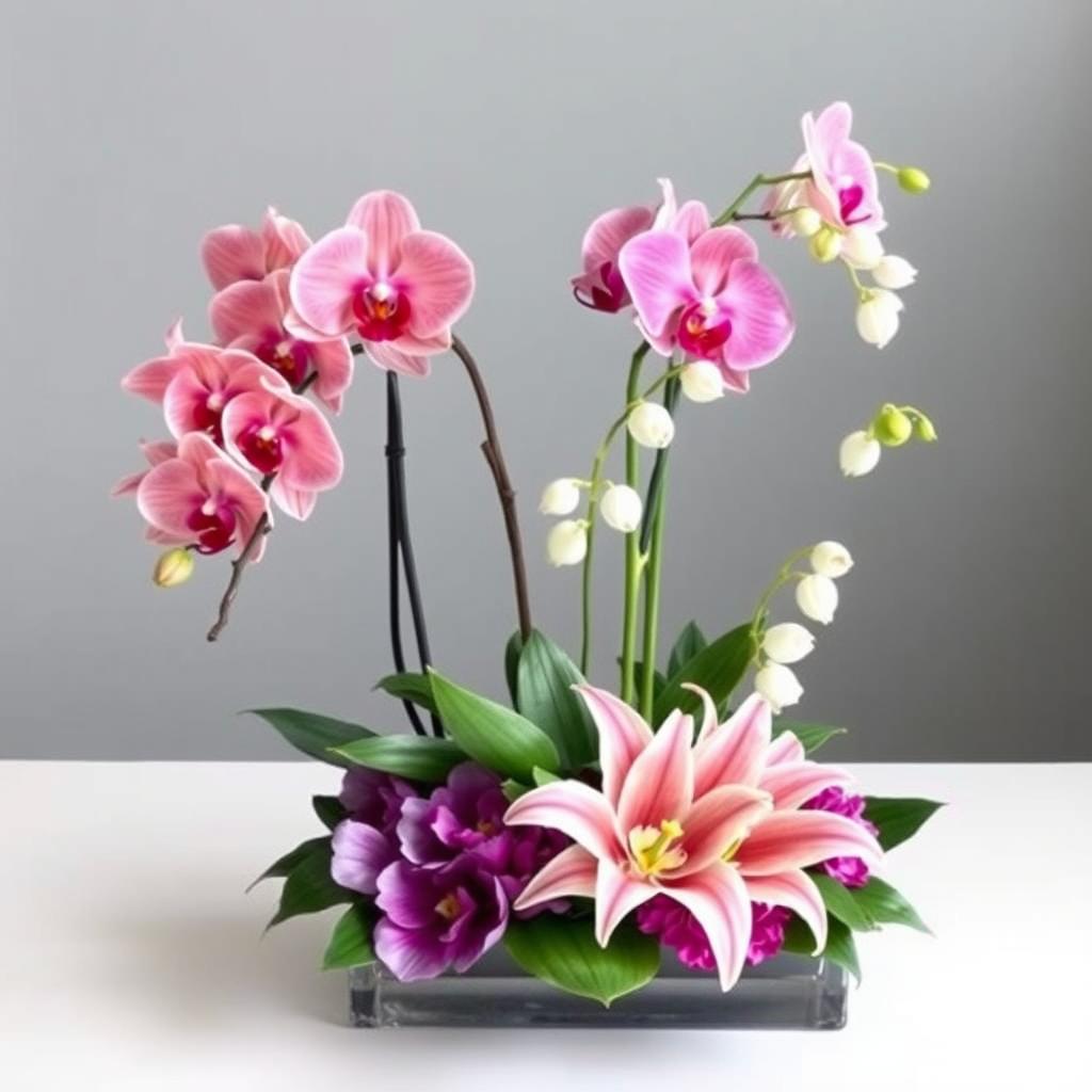 Orchid arrangement  with Lilies of the Valley