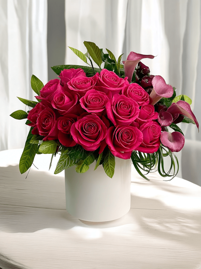 Red Roses with Calla Lilies: Flower Arrangement
