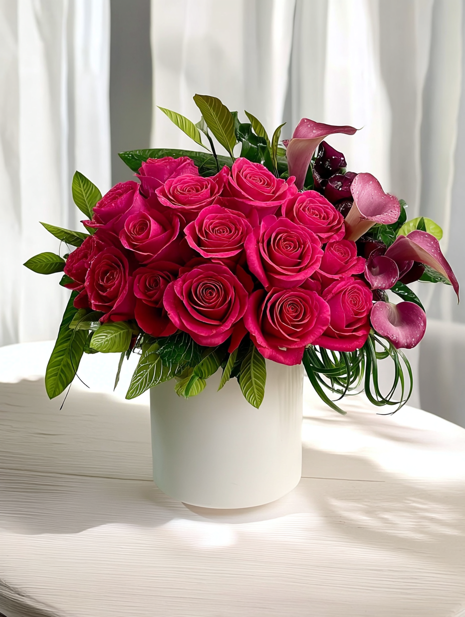 Red Roses with Calla Lilies: Flower Arrangement