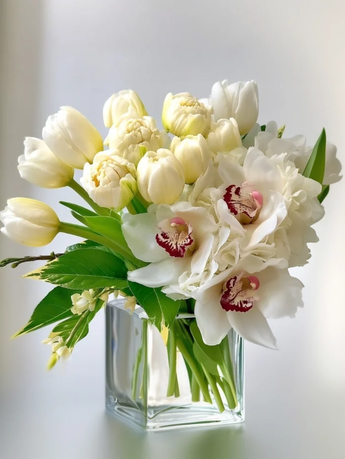 White Tulips and Orchids Flower Arrangement