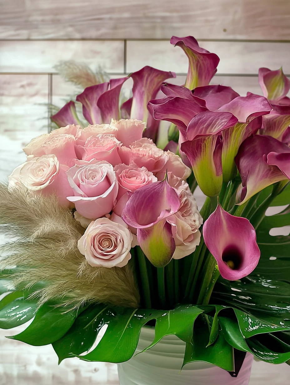 Pink Roses and Calla Lilies