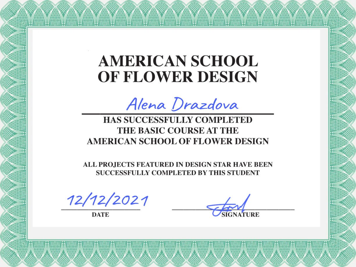 Florist Certificate american school of Flower Design