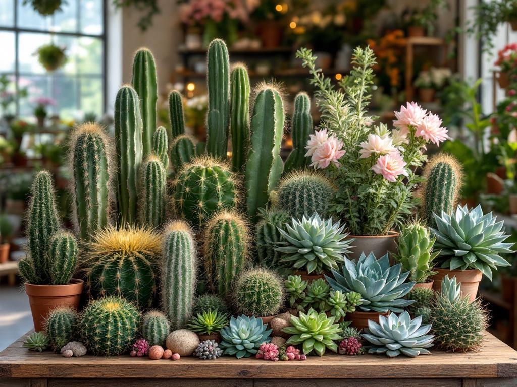 cacti and succulents arrangement in florist shop(1)
