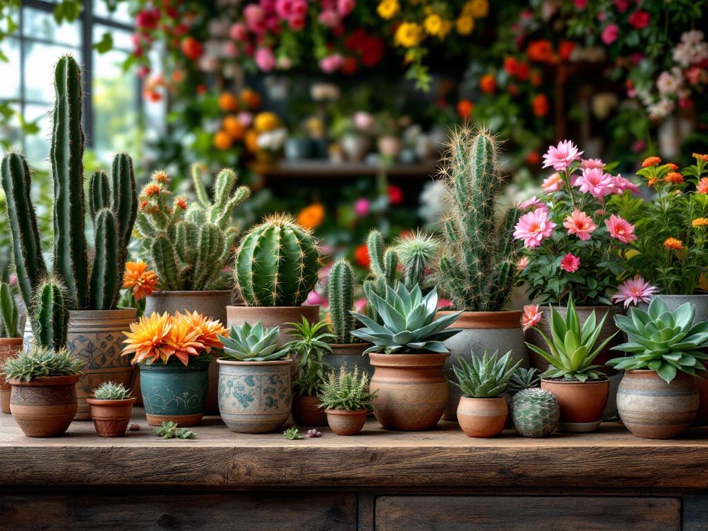 cacti and succulents arrangement in florist shop(1)