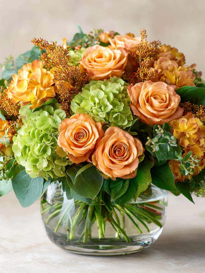 Autumn Rose & Hydrangea Vase Arrangement