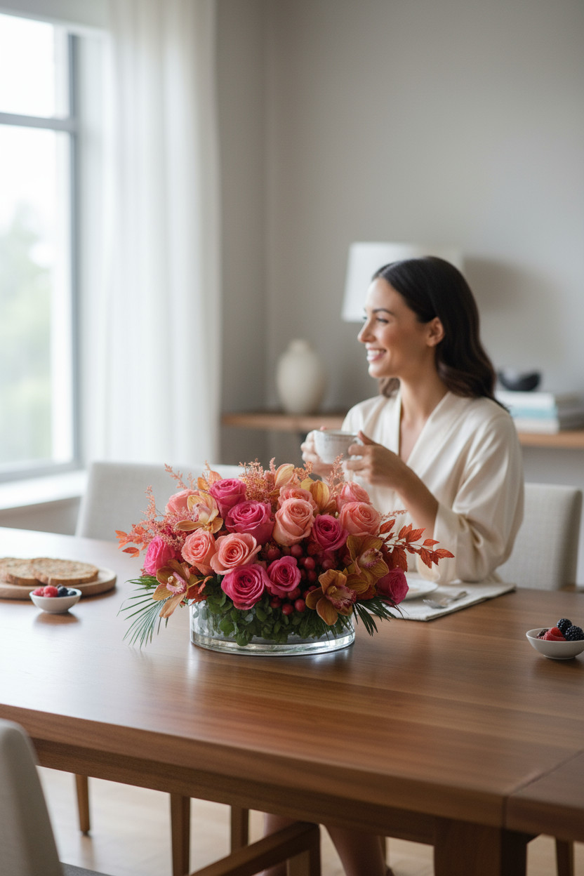 Blushing Romance Luxury Rose Orchid Centerpiece