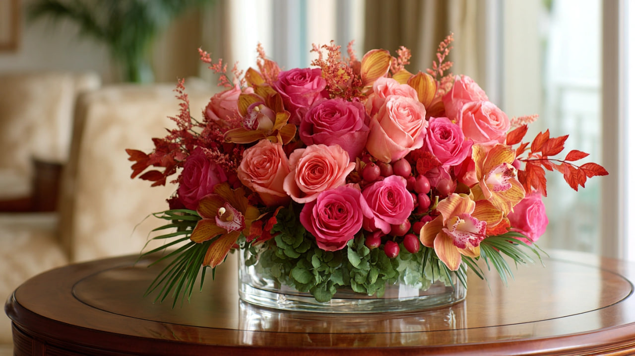 centerpiece Blushing Romance Luxury Rose Orchid Centerpiece