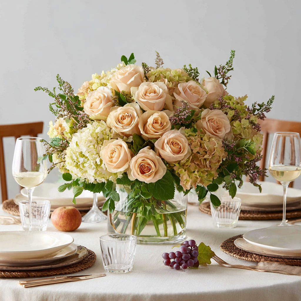 Blush Rose & Hydrangea Centerpiece
