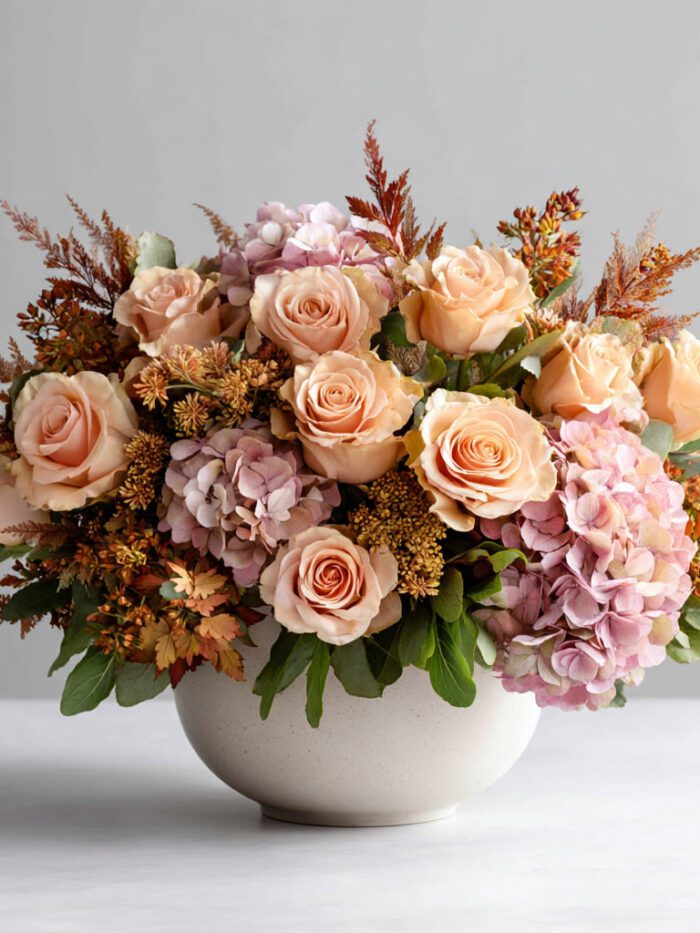 Autumn Whisper Blush Rose & Hydrangea Vase Arrangement