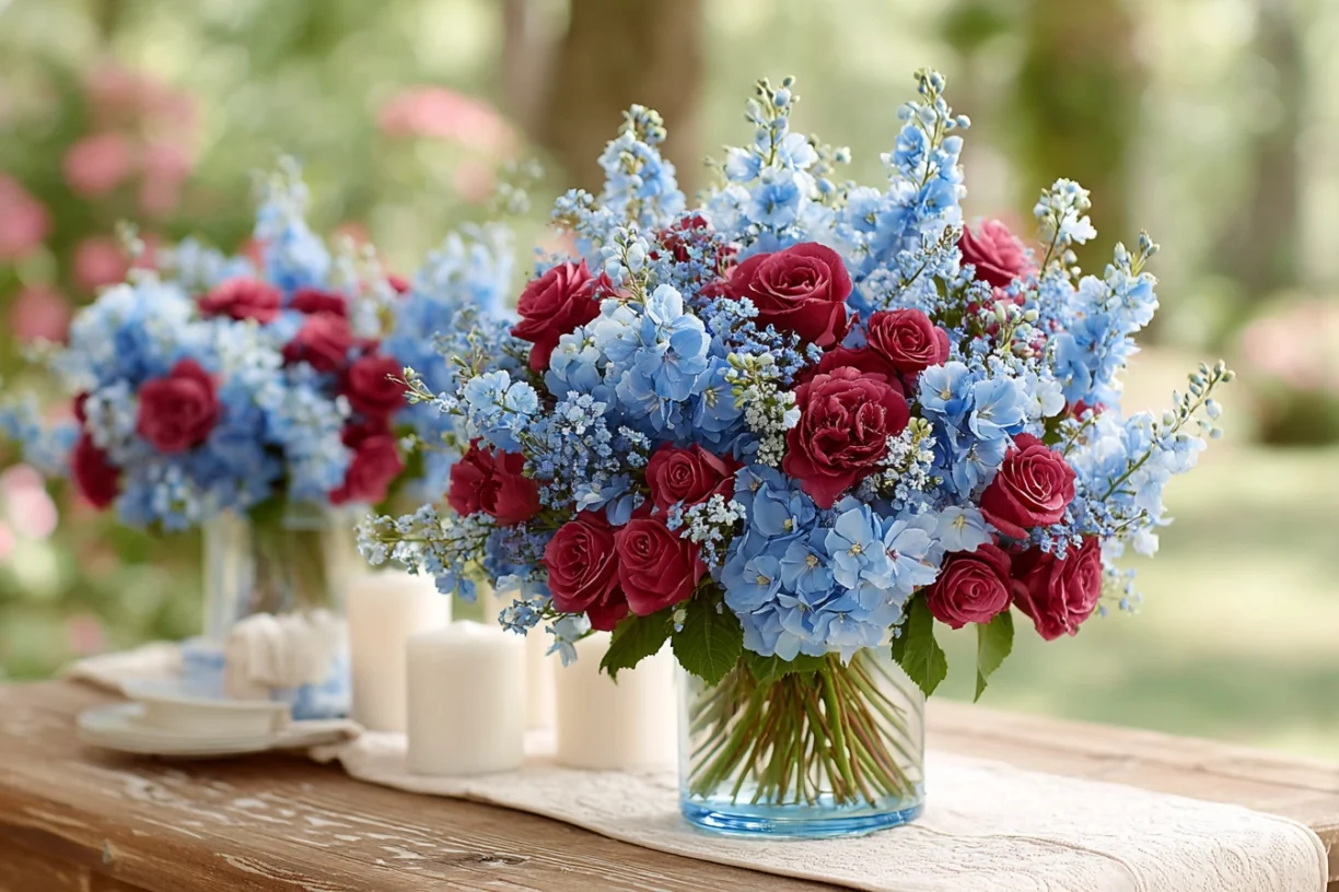 Red and Blue Floral Arrangements