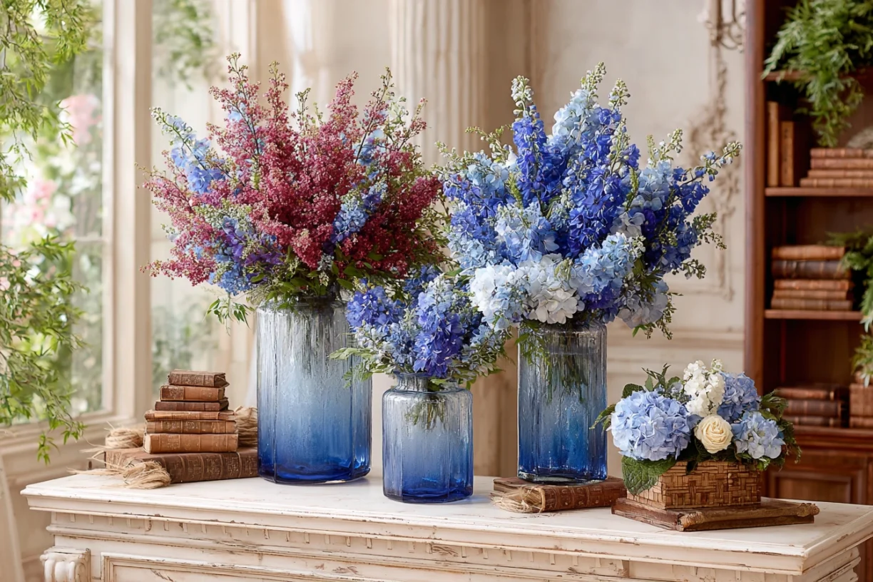 Red and Blue Floral Arrangements