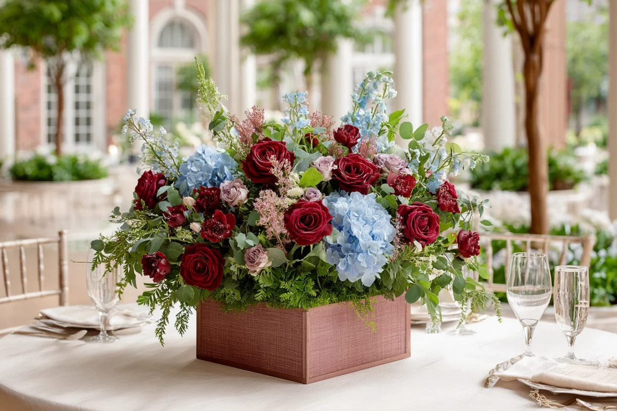 Red and Blue Floral Arrangements