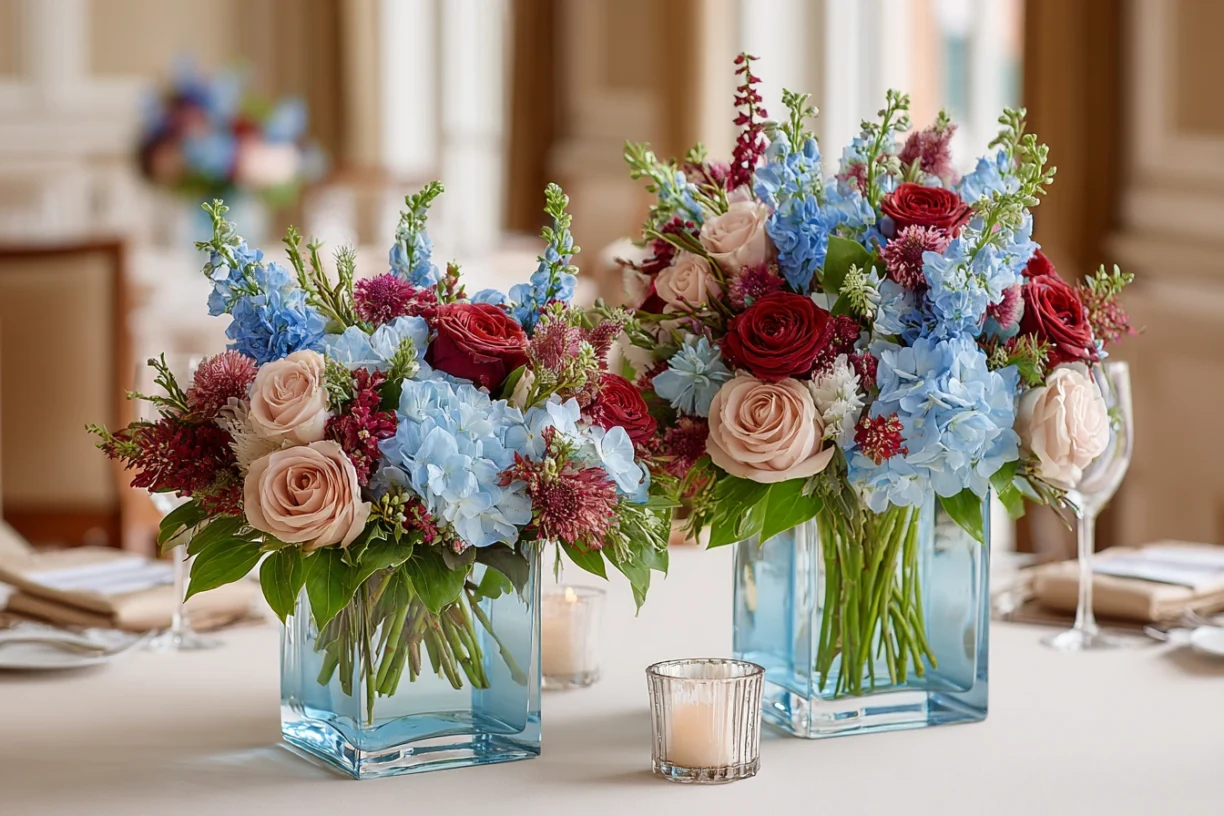 Red and Blue Floral Arrangements
