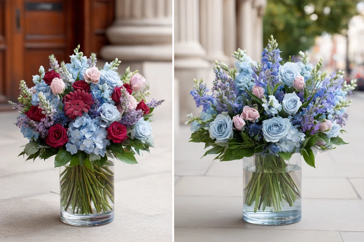 Red and Blue Floral Arrangements