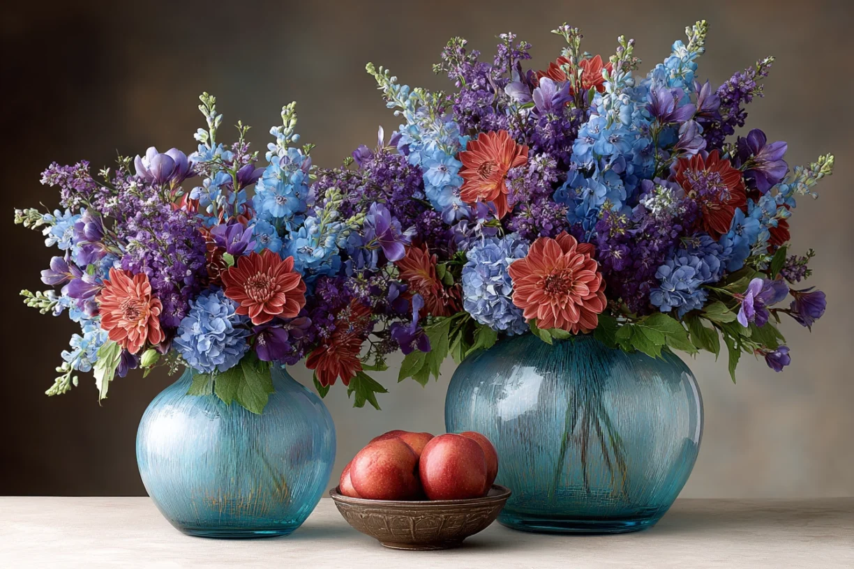 Red and Blue Floral Arrangements
