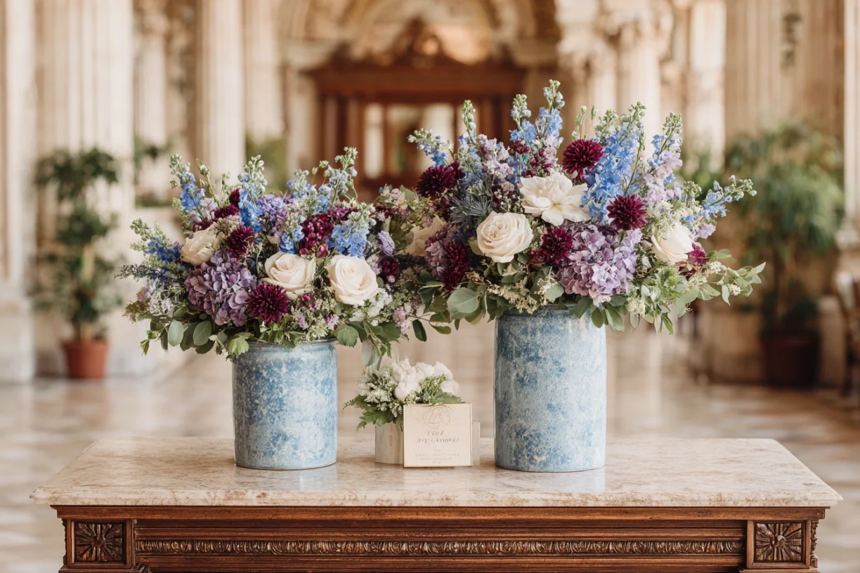 Red and Blue Floral Arrangements
