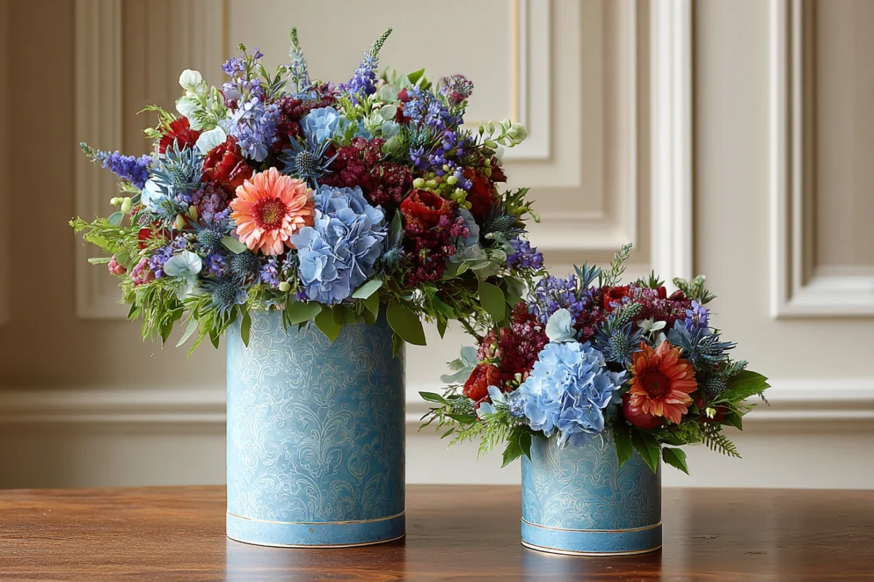 red_and_blue_floral_arrangements