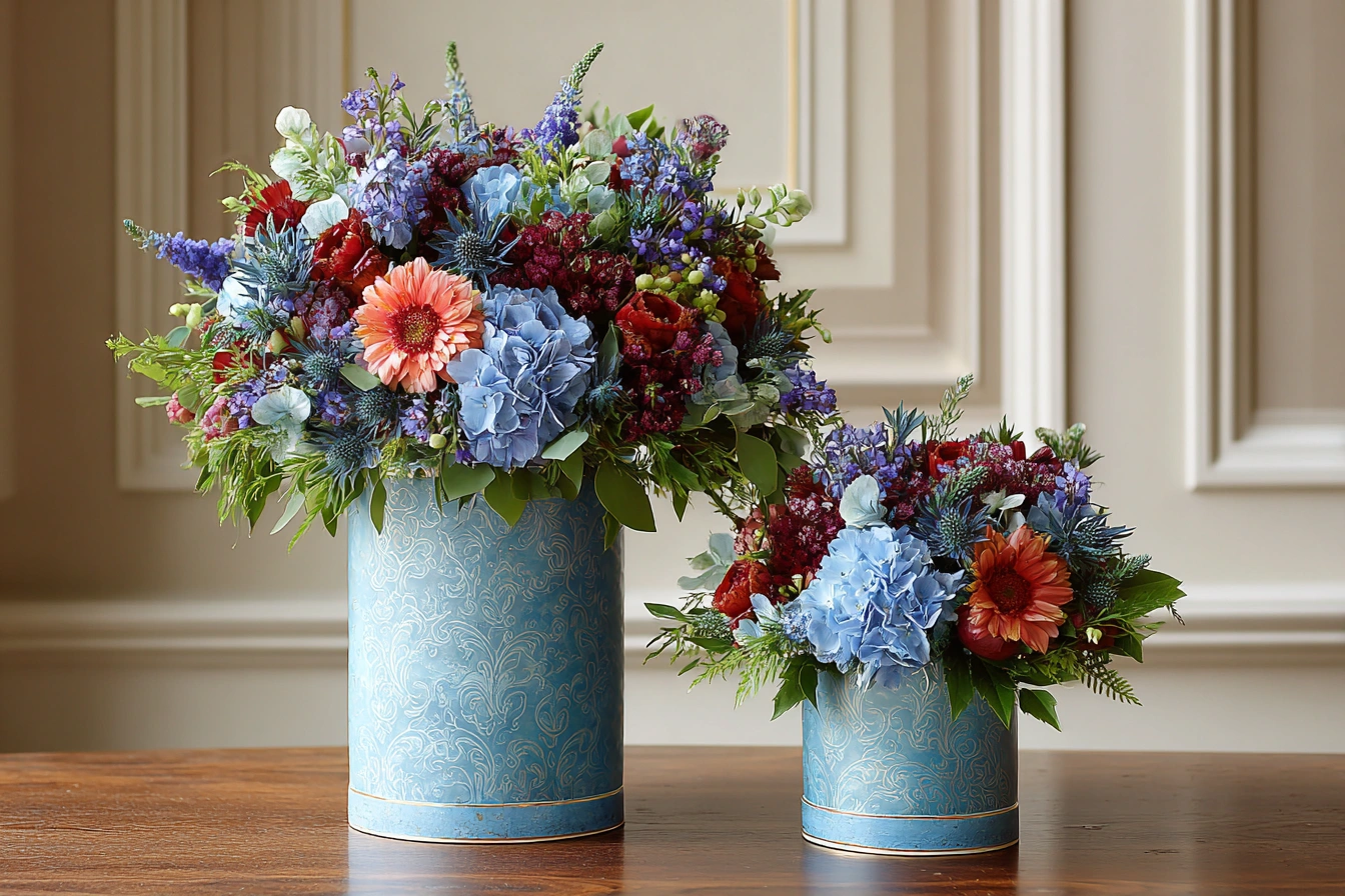 red_and_blue_floral_arrangements