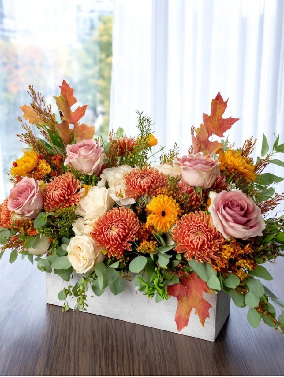 Autumn Whispers — Romantic Wooden Box Centerpiece
