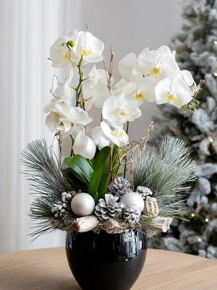 Winter's Grace White Orchid Holiday Arrangement