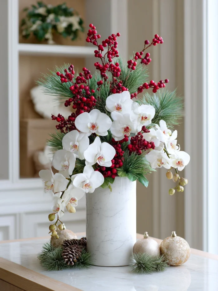 149. Elegance in White & Red Holiday Arrangement