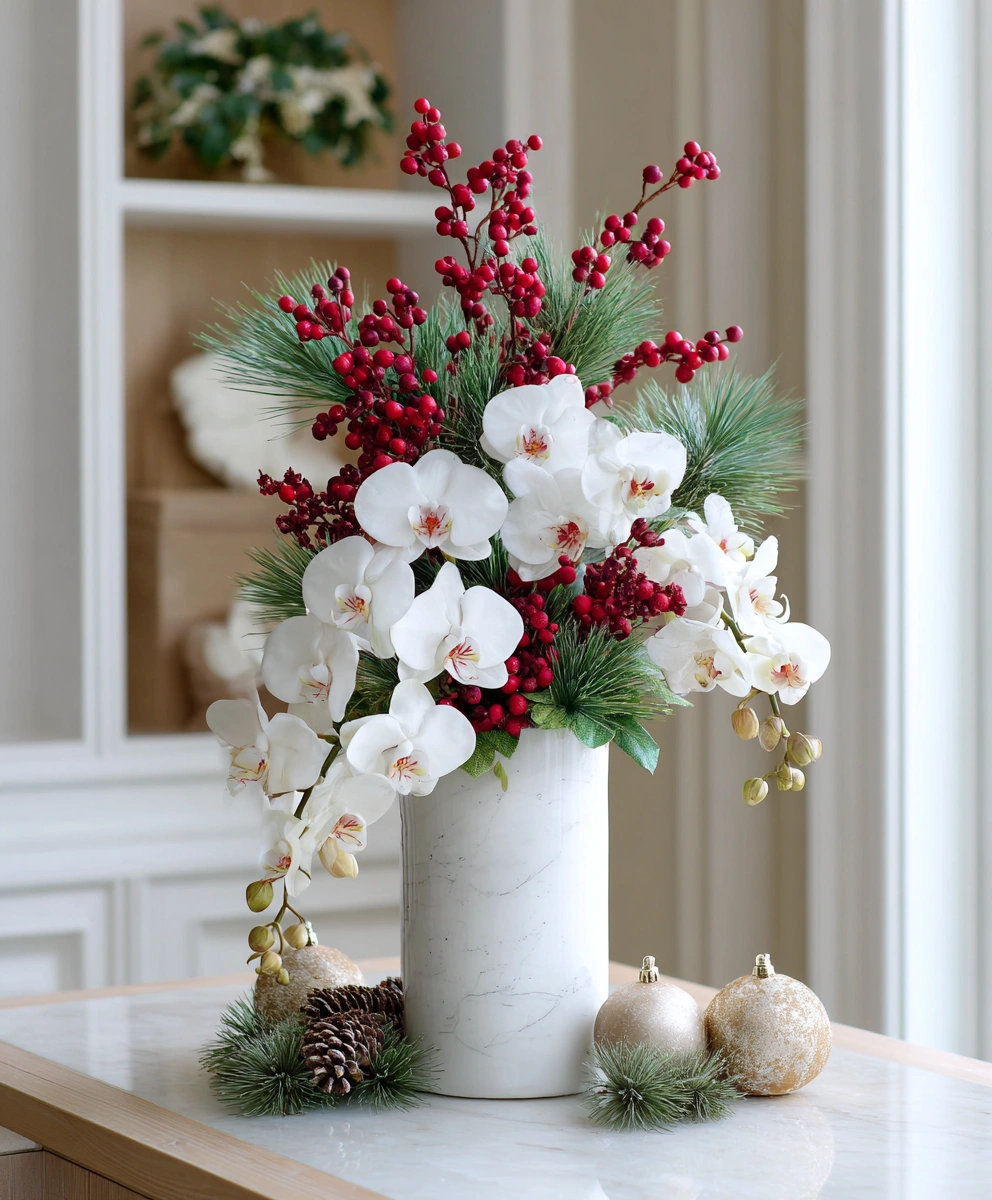 149. Elegance in White & Red Holiday Arrangement