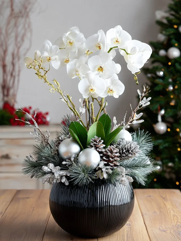 Winter Glow: White Orchid Holiday Centerpiece