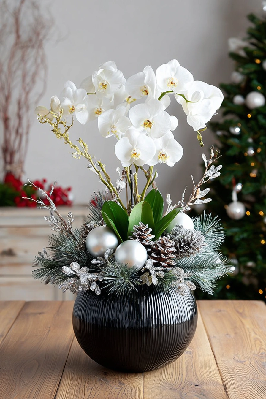 Winter Glow: White Orchid Holiday Centerpiece
