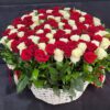 Two hundred one red and white roses basket.