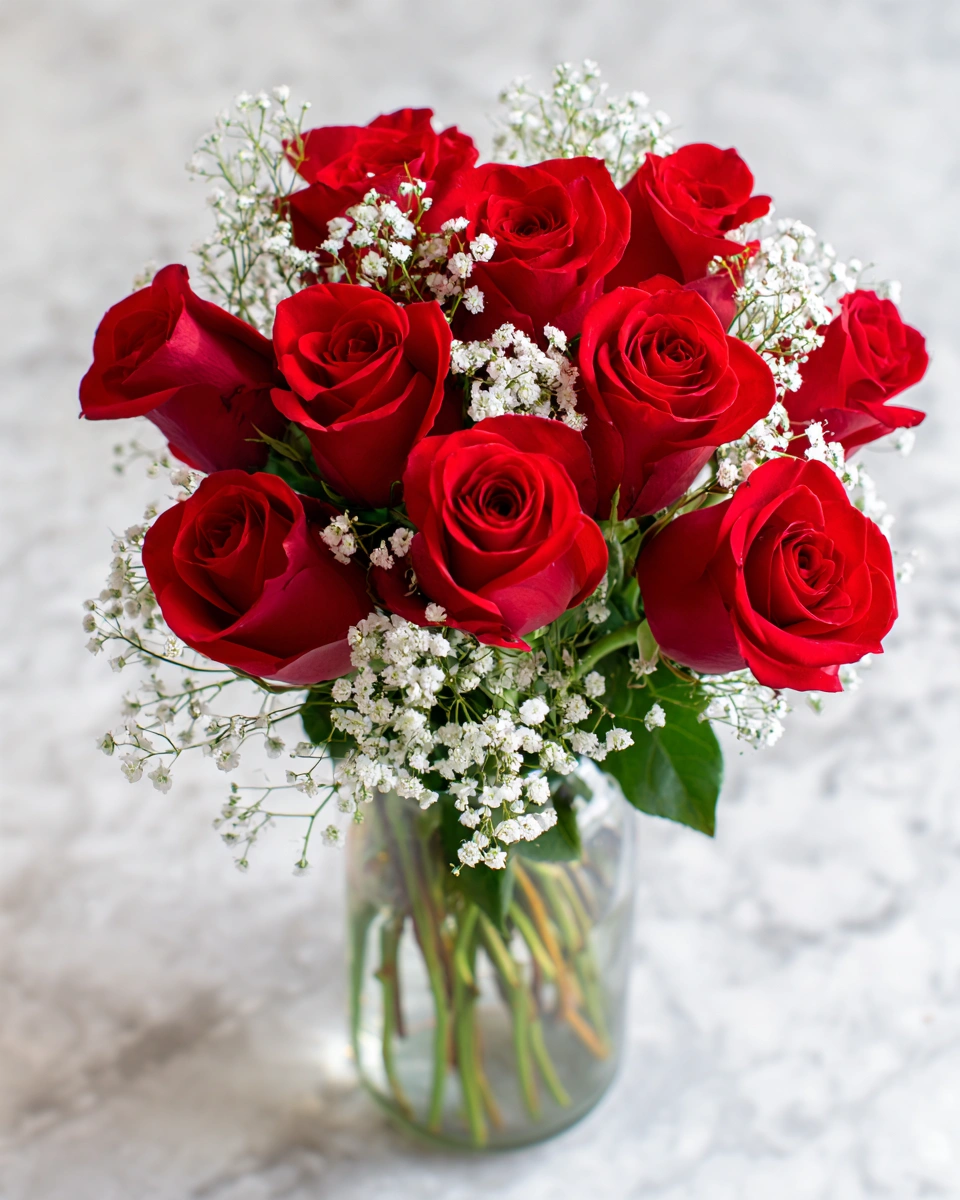 Dozen Red Roses: With Baby Breath
