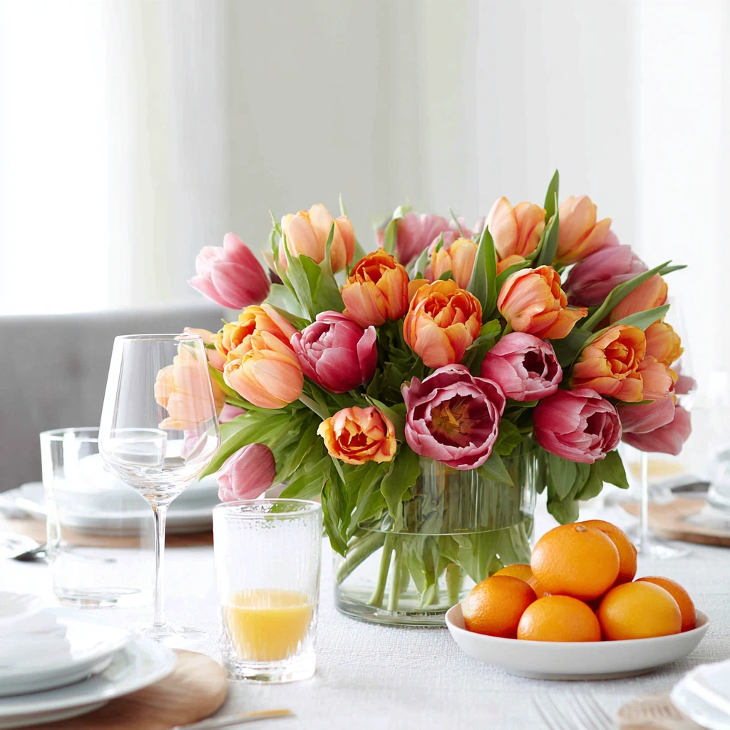 modern style flower arrangement for easter dining table