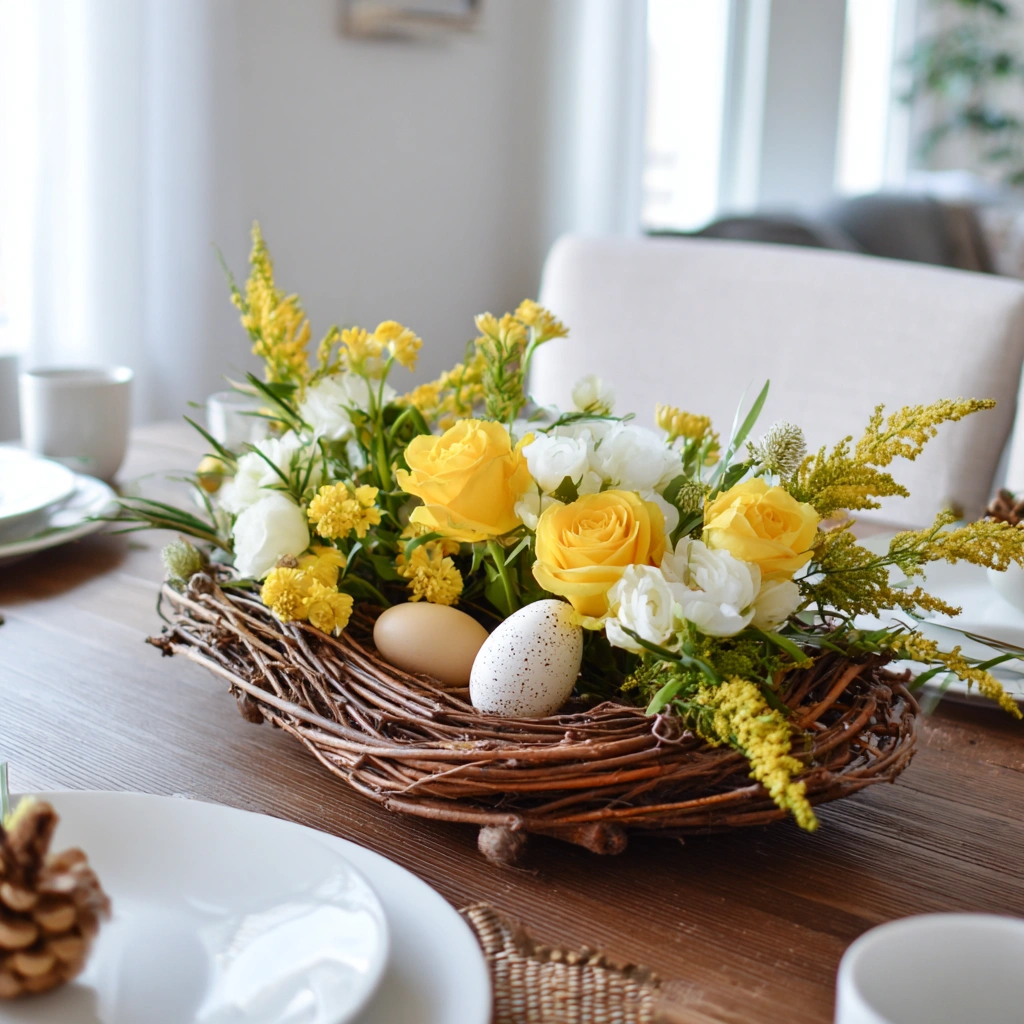 
modern style flower arrangement for easter dining table