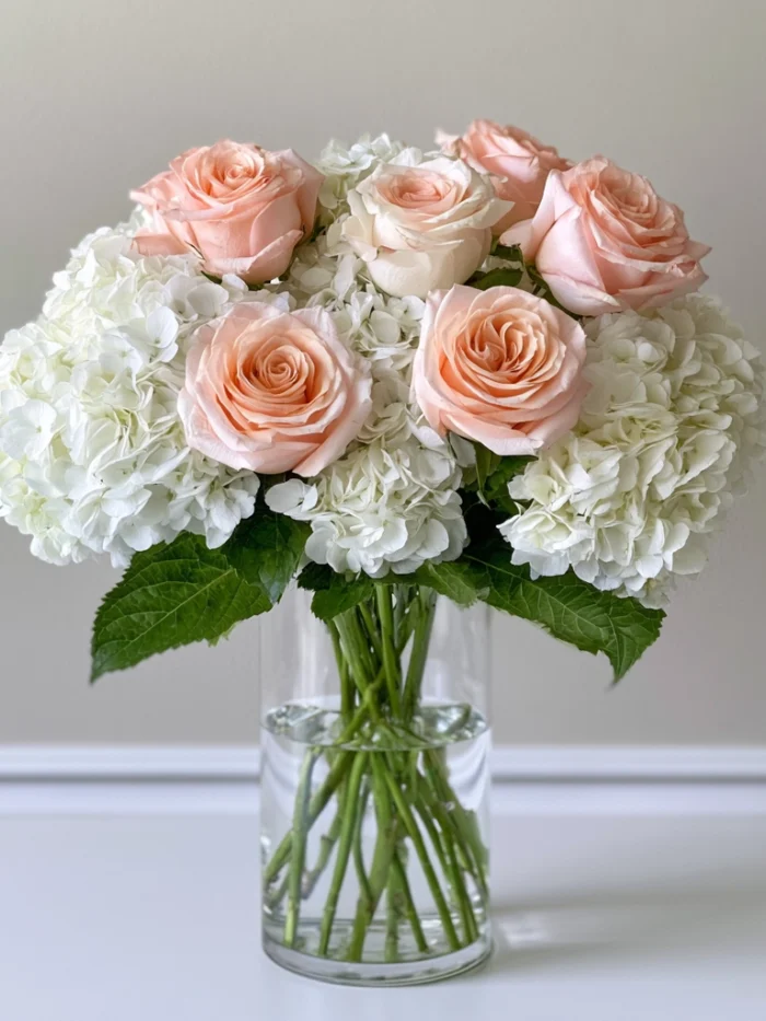 viva_White_Hydrangeas_with_peach_Roses_flower_arrangement
