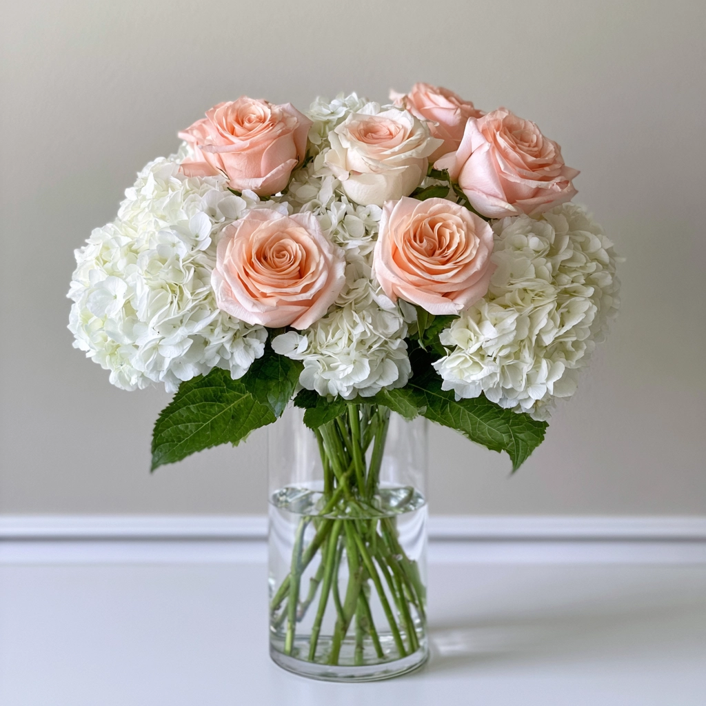 viva_White_Hydrangeas_with_peach_Roses_flower_arrangement