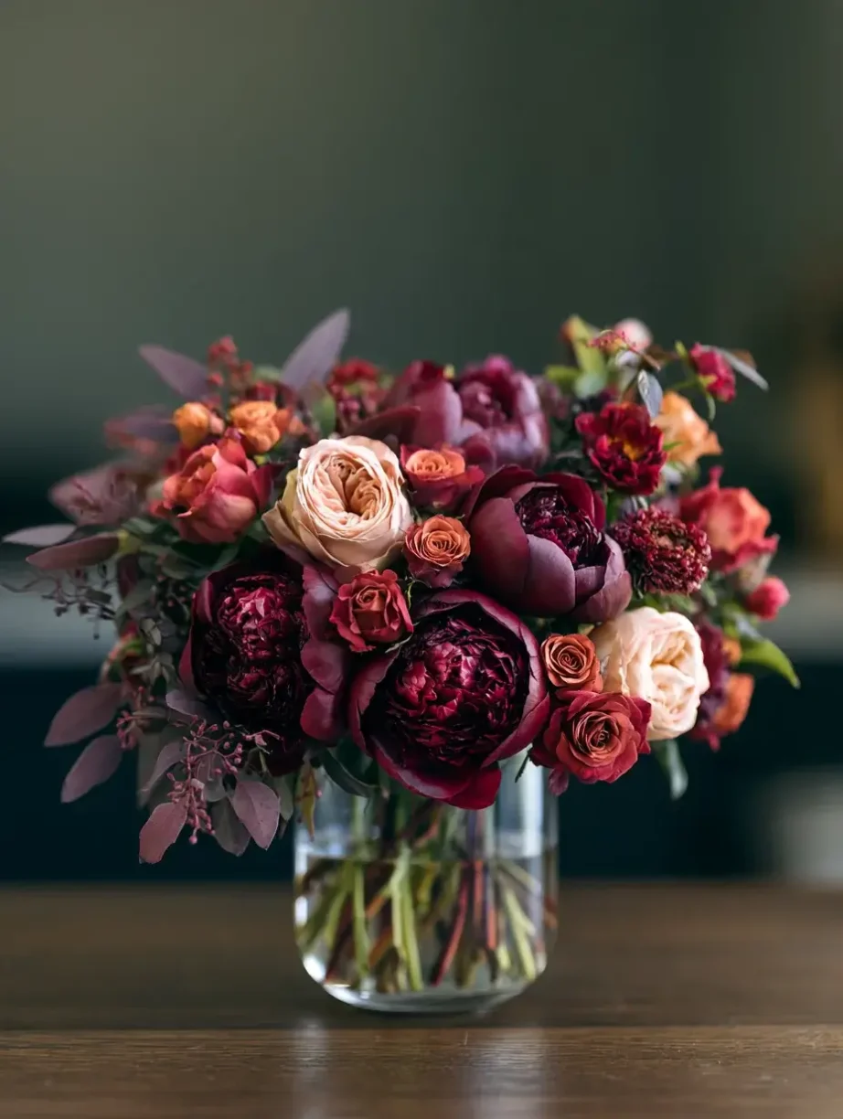 Designing a Burgundy Peony Arrangement with Depth and Elegance