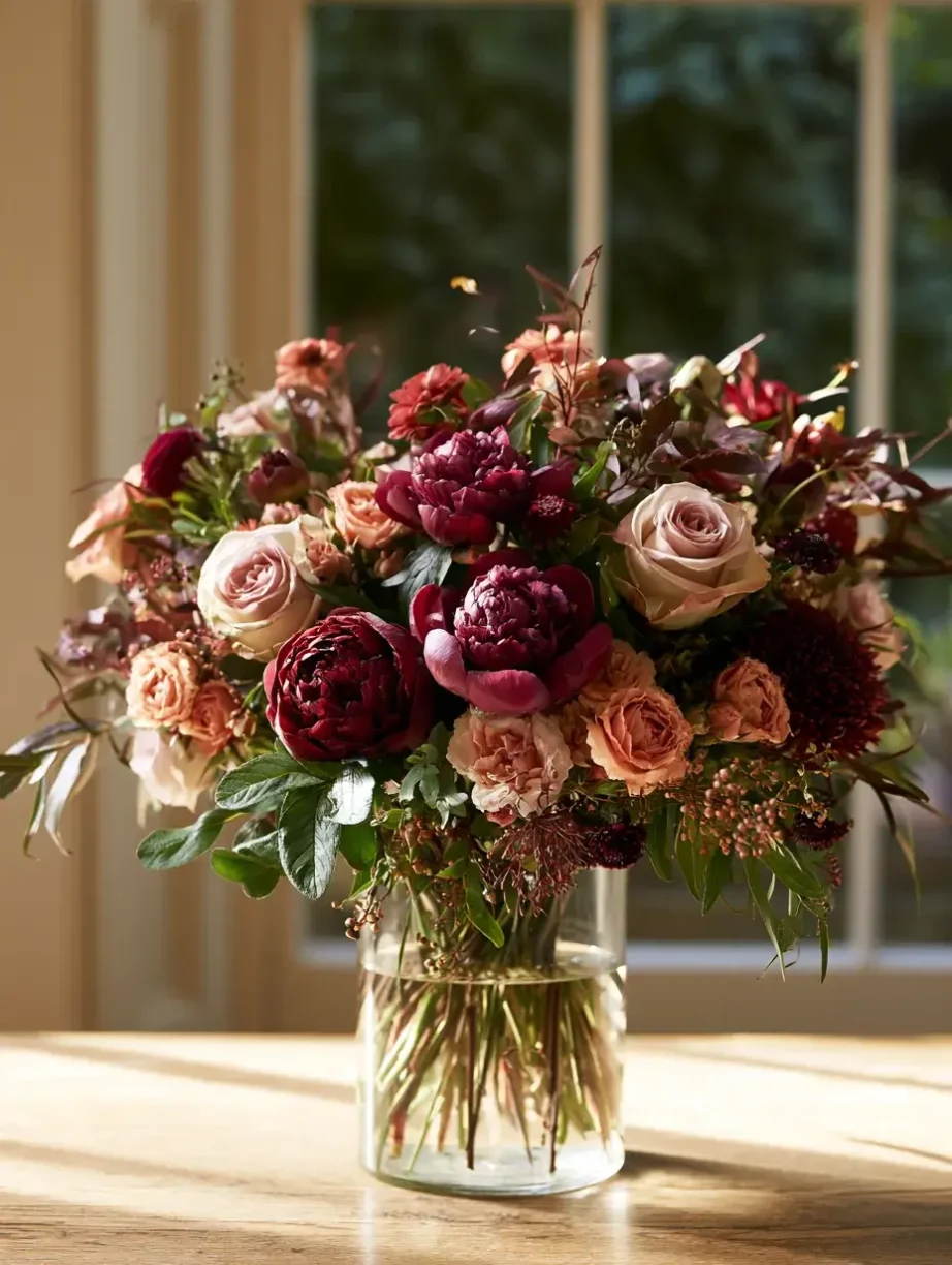 Designing a Burgundy Peony Arrangement with Depth and Elegance